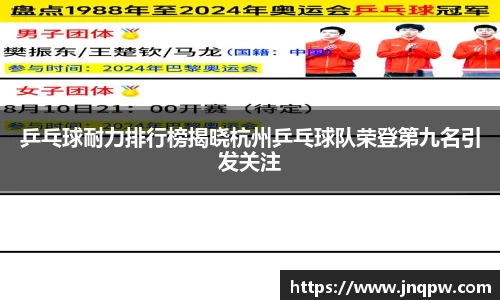 乒乓球耐力排行榜揭晓杭州乒乓球队荣登第九名引发关注